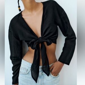 ZARA Knot Structure Shirt Black Size S NWT